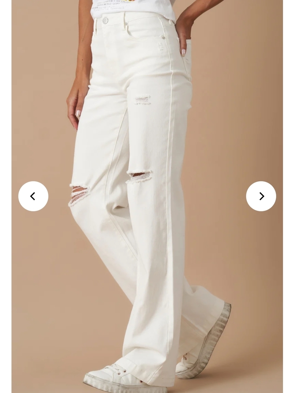 Insane Gene White Distressed Wide-Leg Jeans